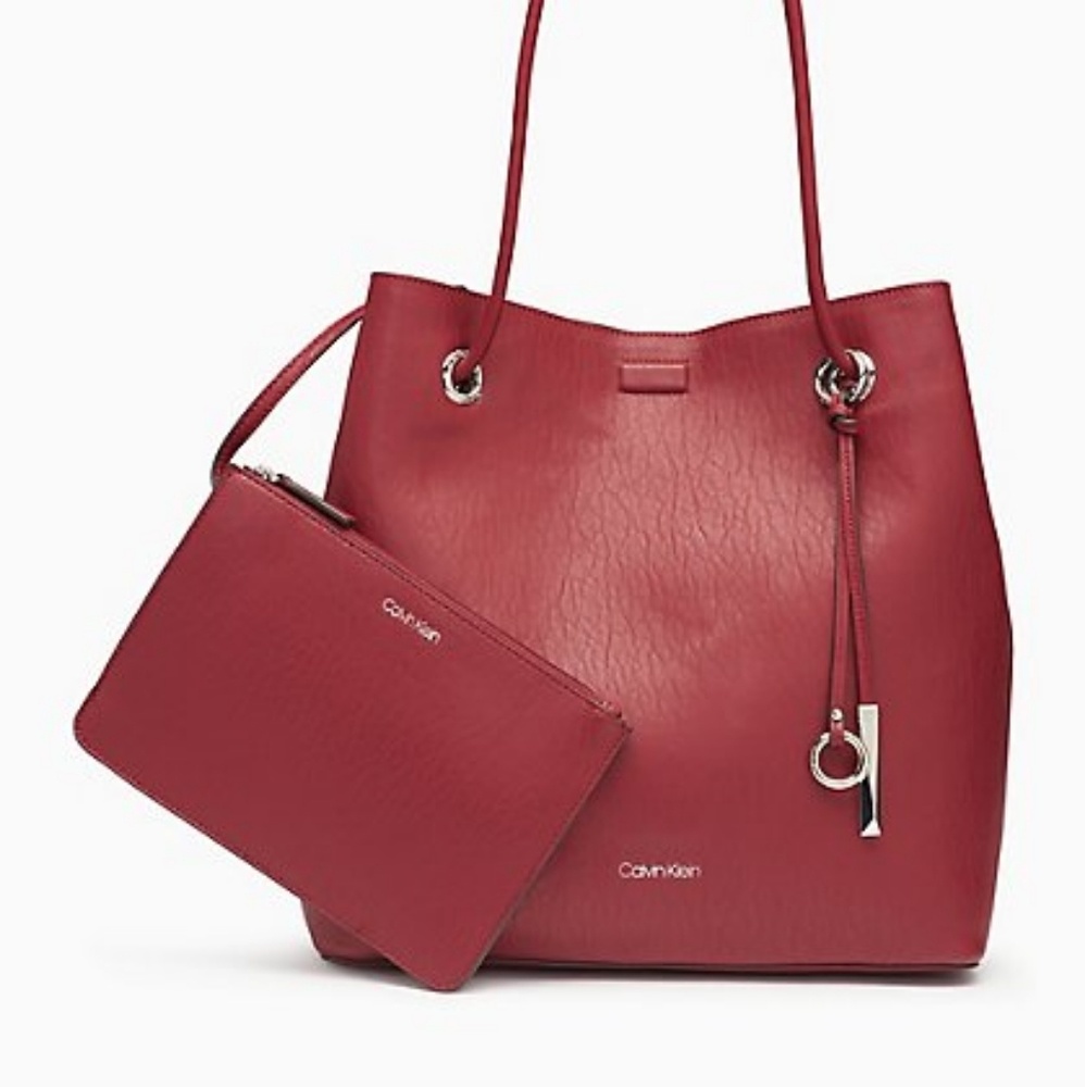 Calvin Klein Gabrianna Bubble Lamb Tote in Currant